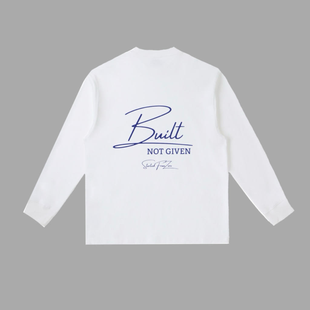 BUILT NOT GIVEN| WHITE, BLUE DETAIL LONG SLEEVE TEE