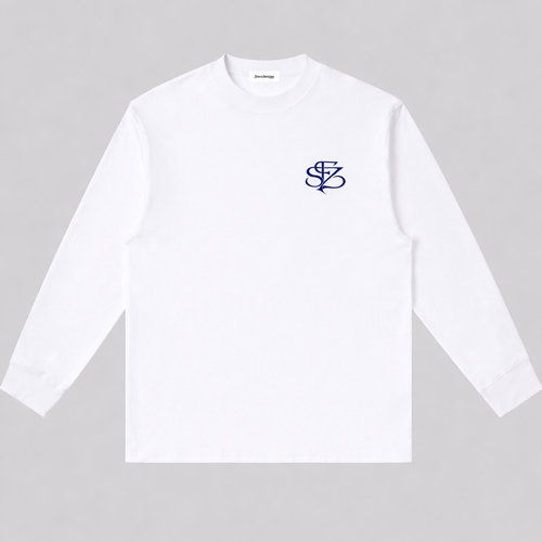 BUILT NOT GIVEN| WHITE, BLUE DETAIL LONG SLEEVE TEE